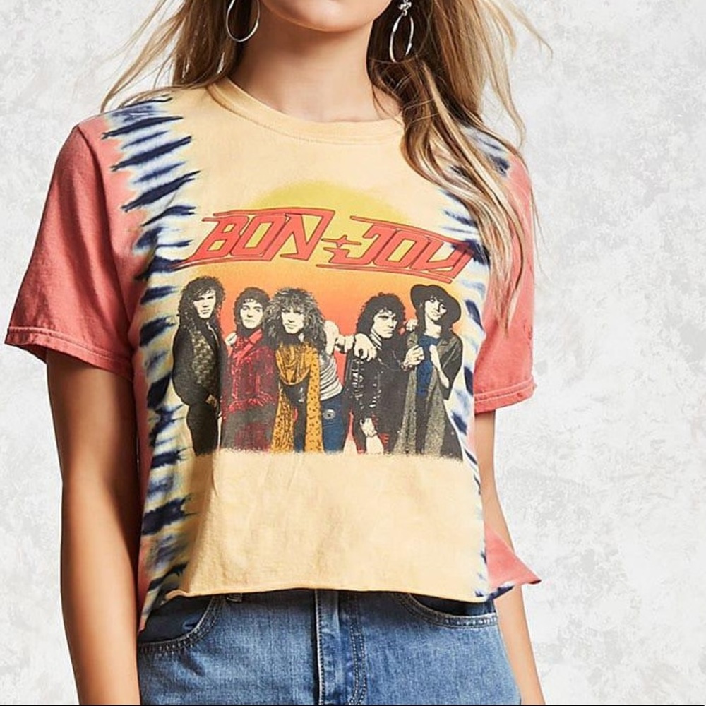 Bain Jovi Tye Dye Graphic Crop Band T Shirt | S